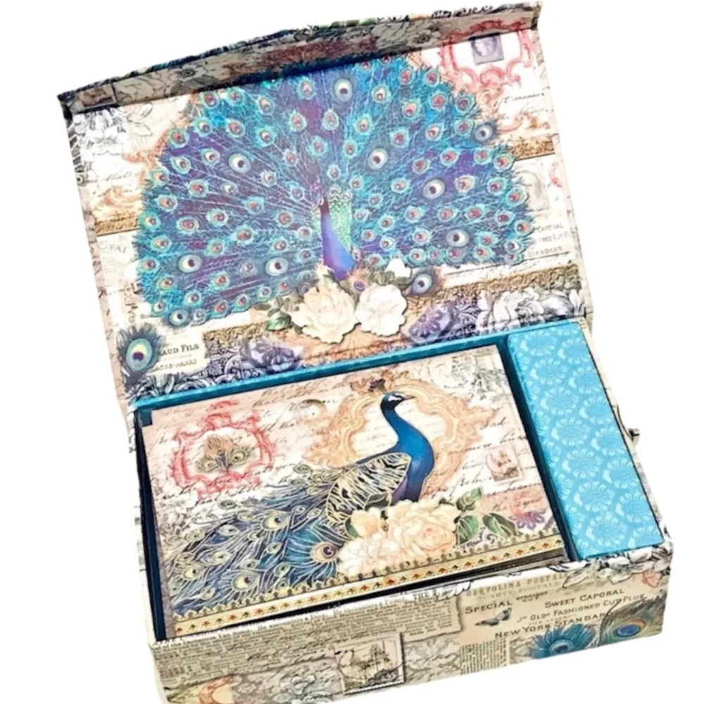 Punch Studio Floral Peacock Musical Keepsake Box Note Card Set (95960), 10 ct